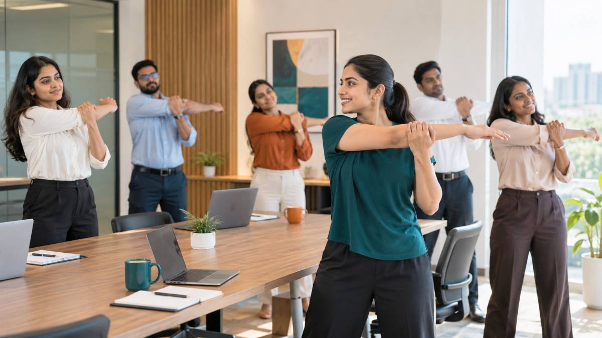 Desk employees in a wellness session